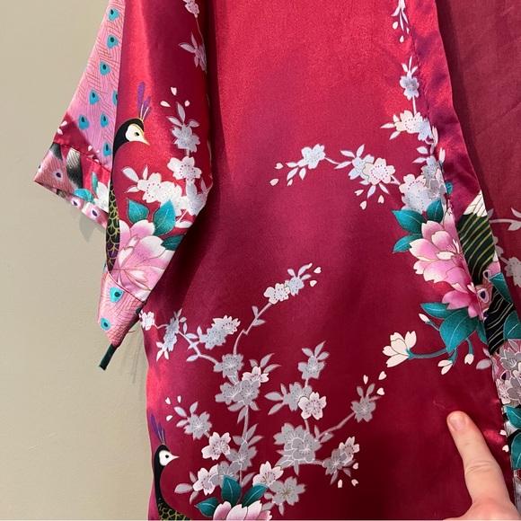 5 PC Satin Pajama Lot Robe Top Shorts Pants Sz S Peacock Hunter Green Wine Red - Picture 16 of 16